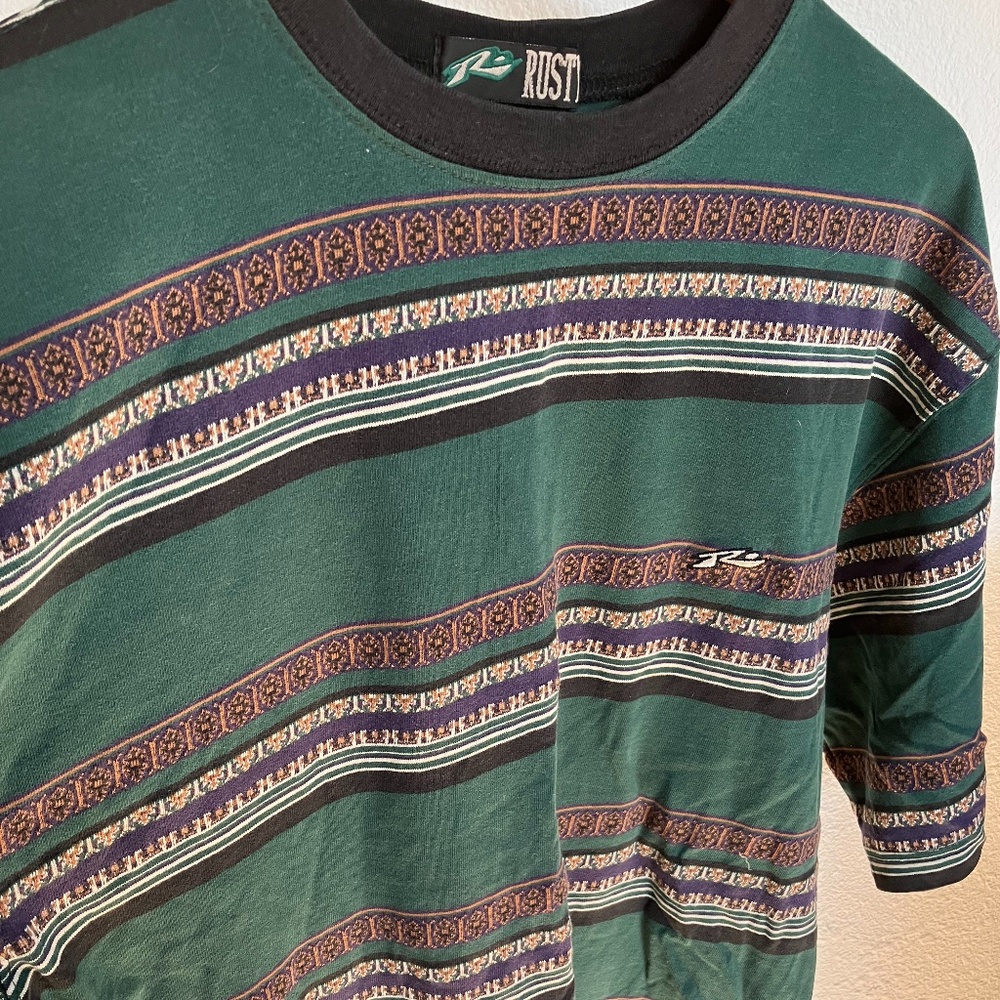 Vintage Rusty Green Multicolor Stripe Shirt Men's L